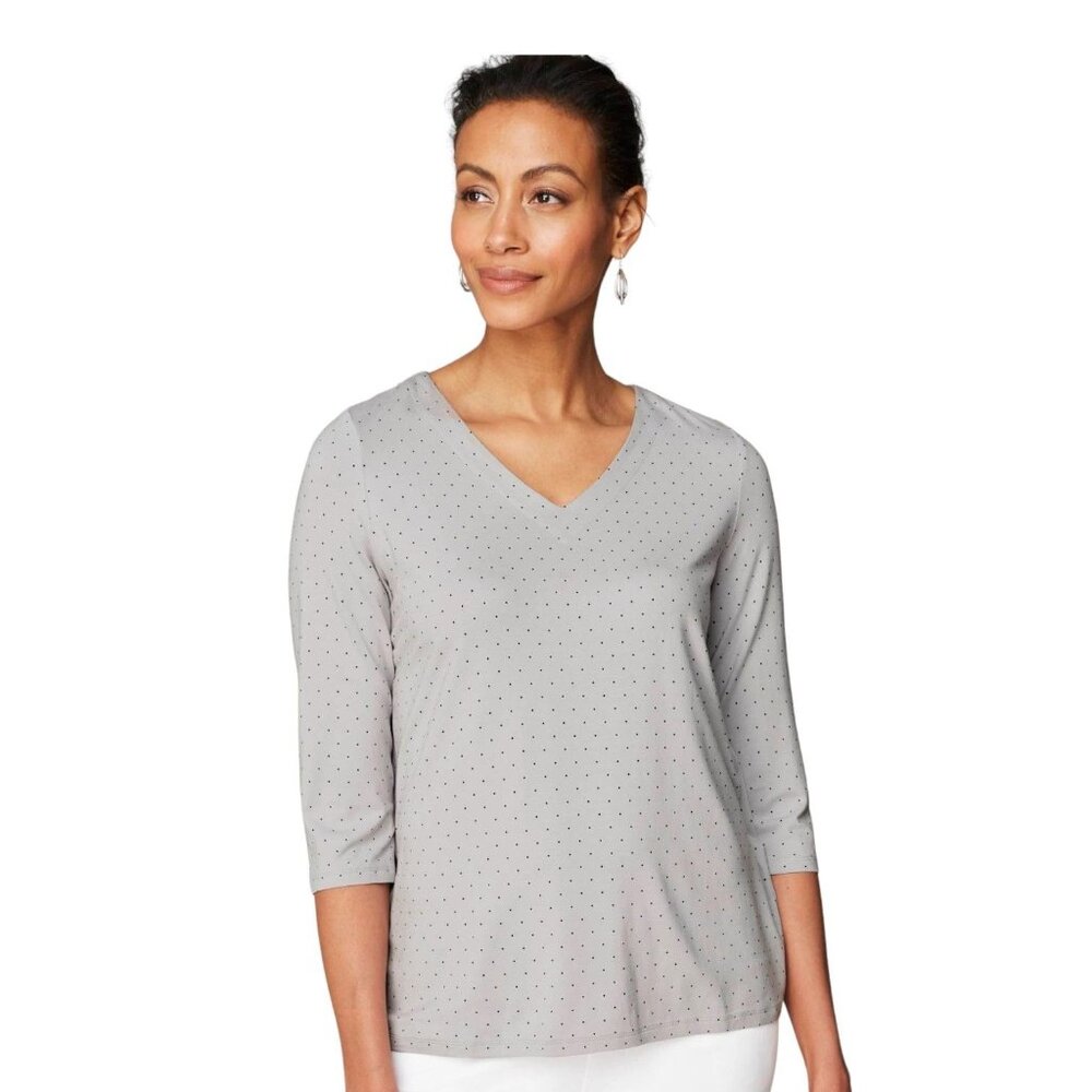 J.Jill Wearever V-Neck Ballet-Sleeve Top in Zinc Mini Dots - Size XS